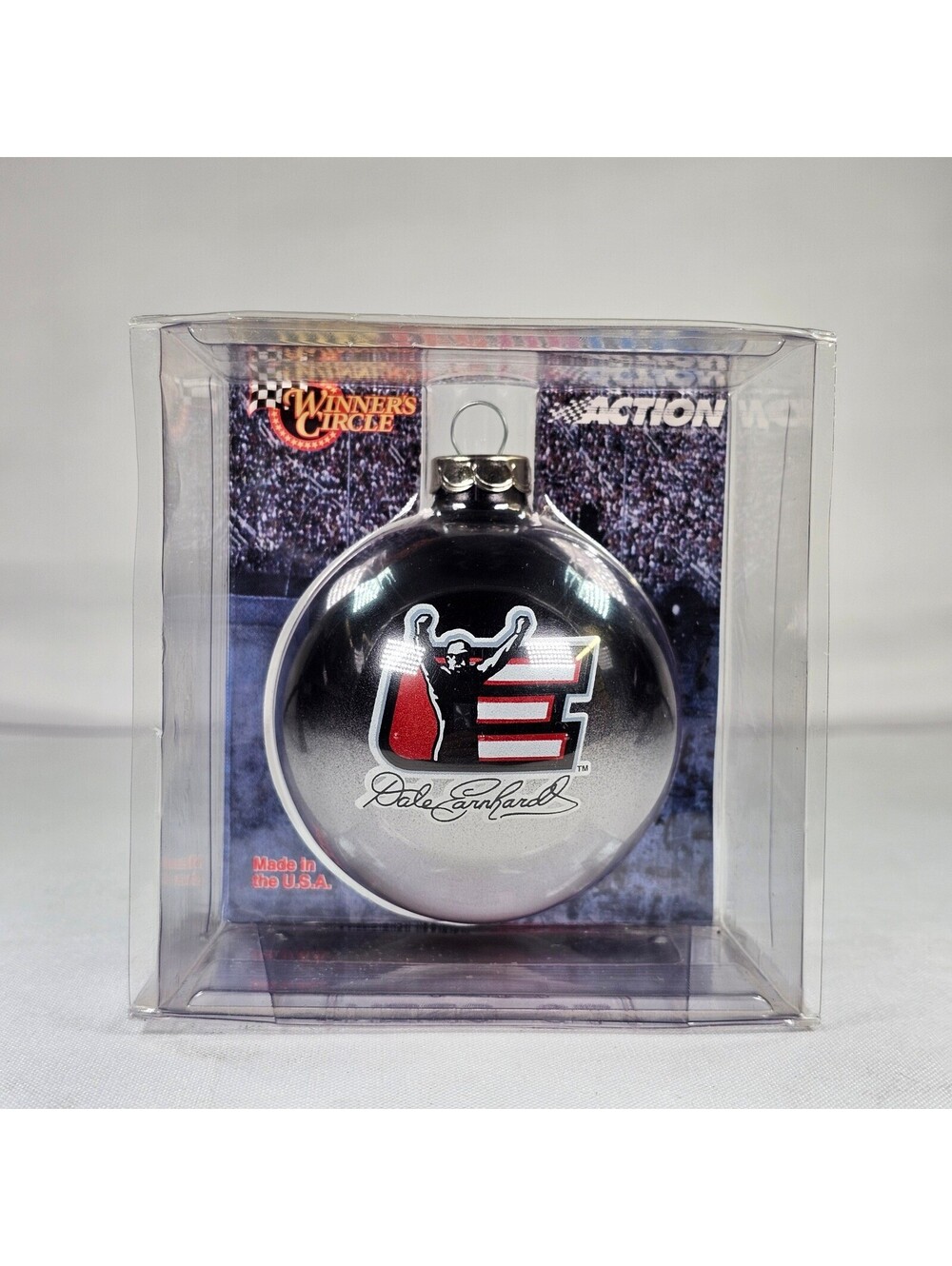 Dale Earnhardt NASCAR Winner's Circle Action Christmas Ornament Black Silver NEW